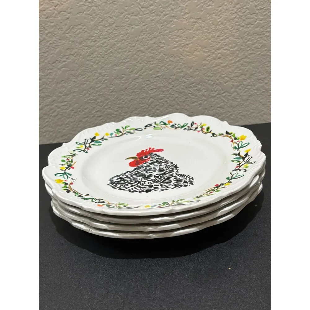 Farm house Farm Animal Dinner Plates  set of 4 Rooster Cow Lamb Goat 8”